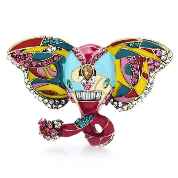 Colorful Elephant Brooch, Swarovski Crystal Brooch, Gift For Her, Elegant - Picture 2 of 5